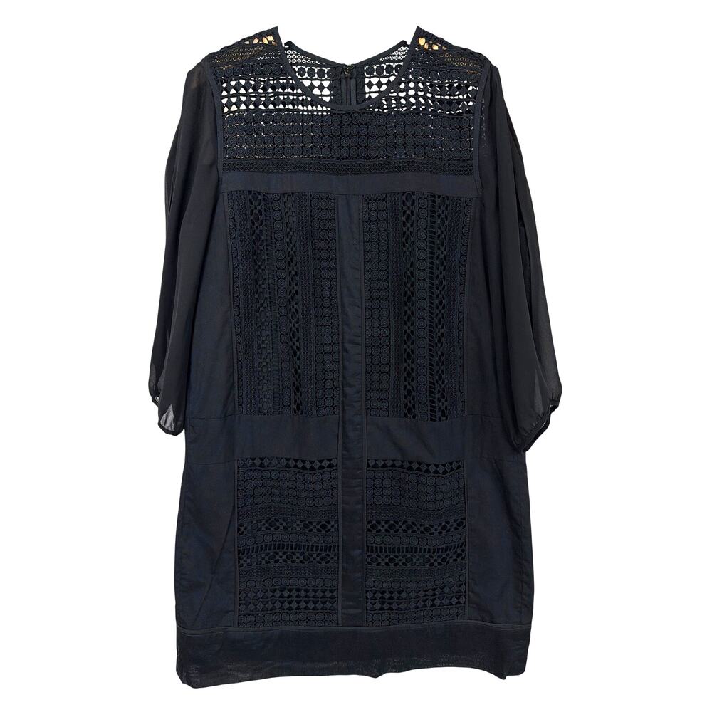 J.Crew Black Eyelet 100% Cotton 3/4 Sleeve Shift Dress Size Medium